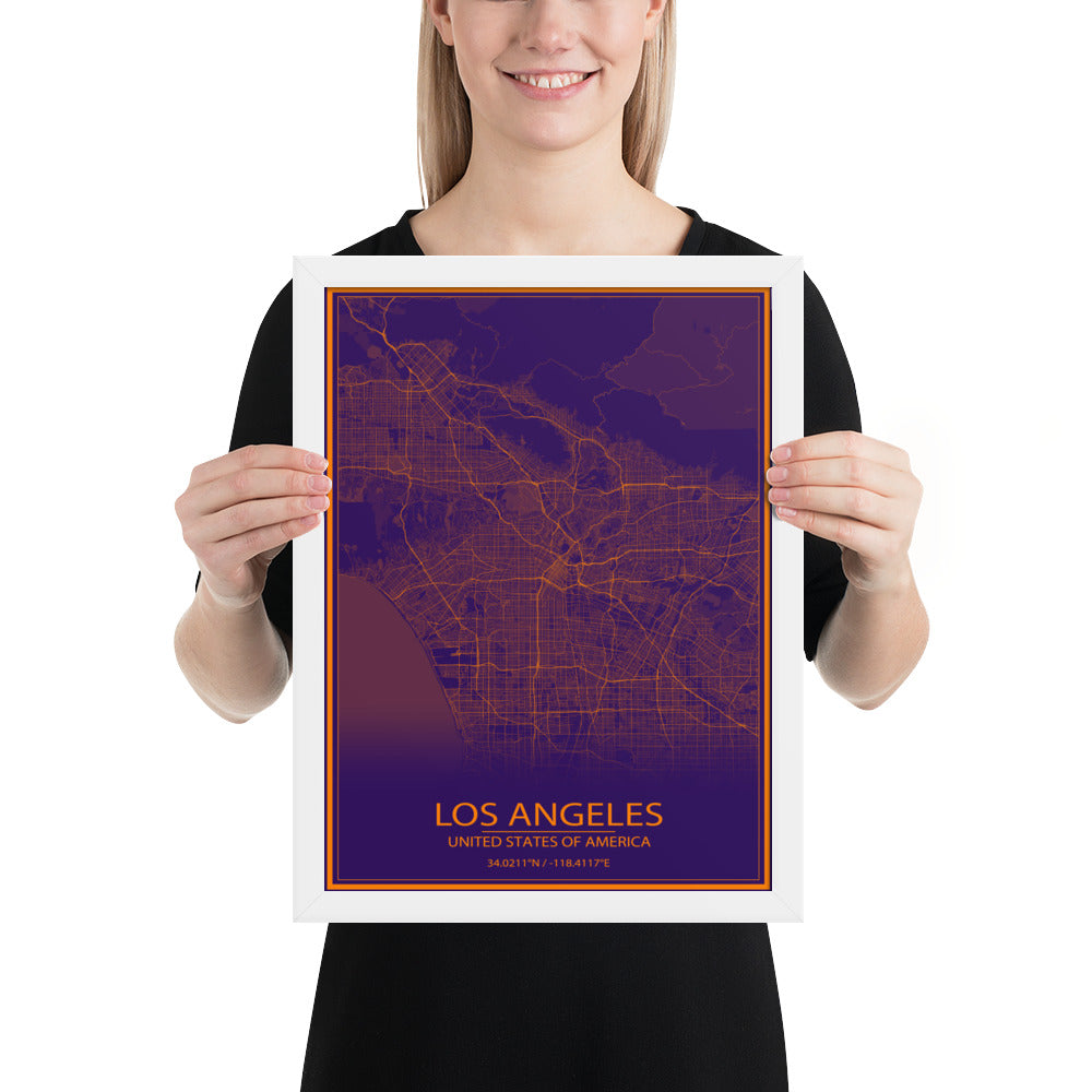 Los Angeles Purple and Orange Framed Map