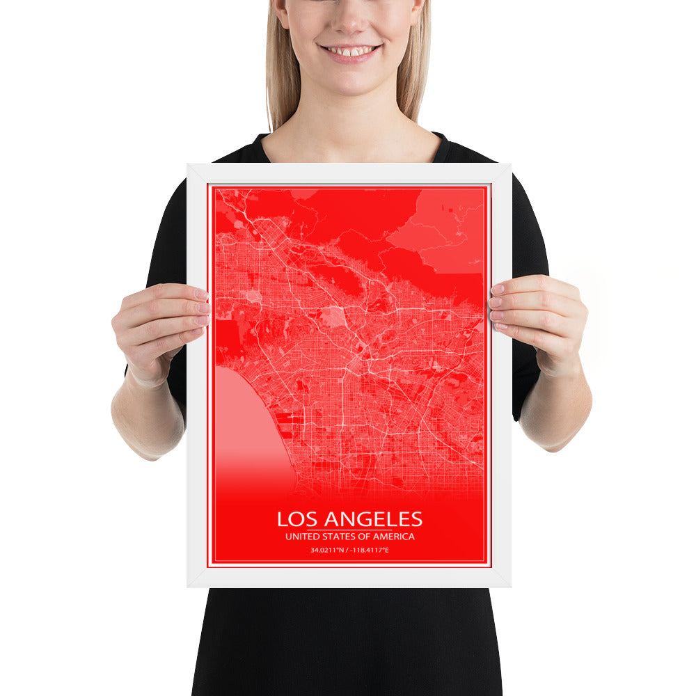 Los Angeles Red and White Framed Map