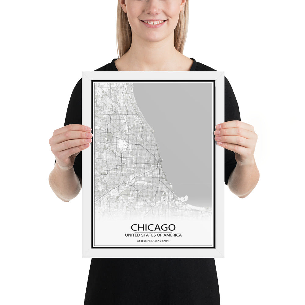 Chicago White Framed Map