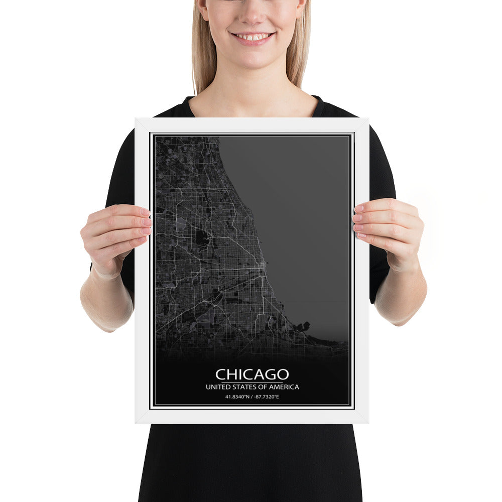 Chicago Black Framed Map