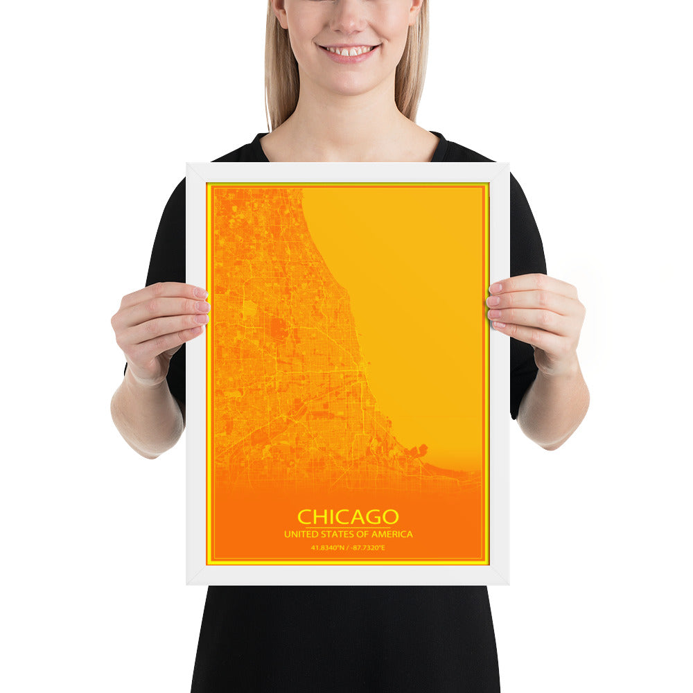 Chicago Orange and Yellow Framed Map