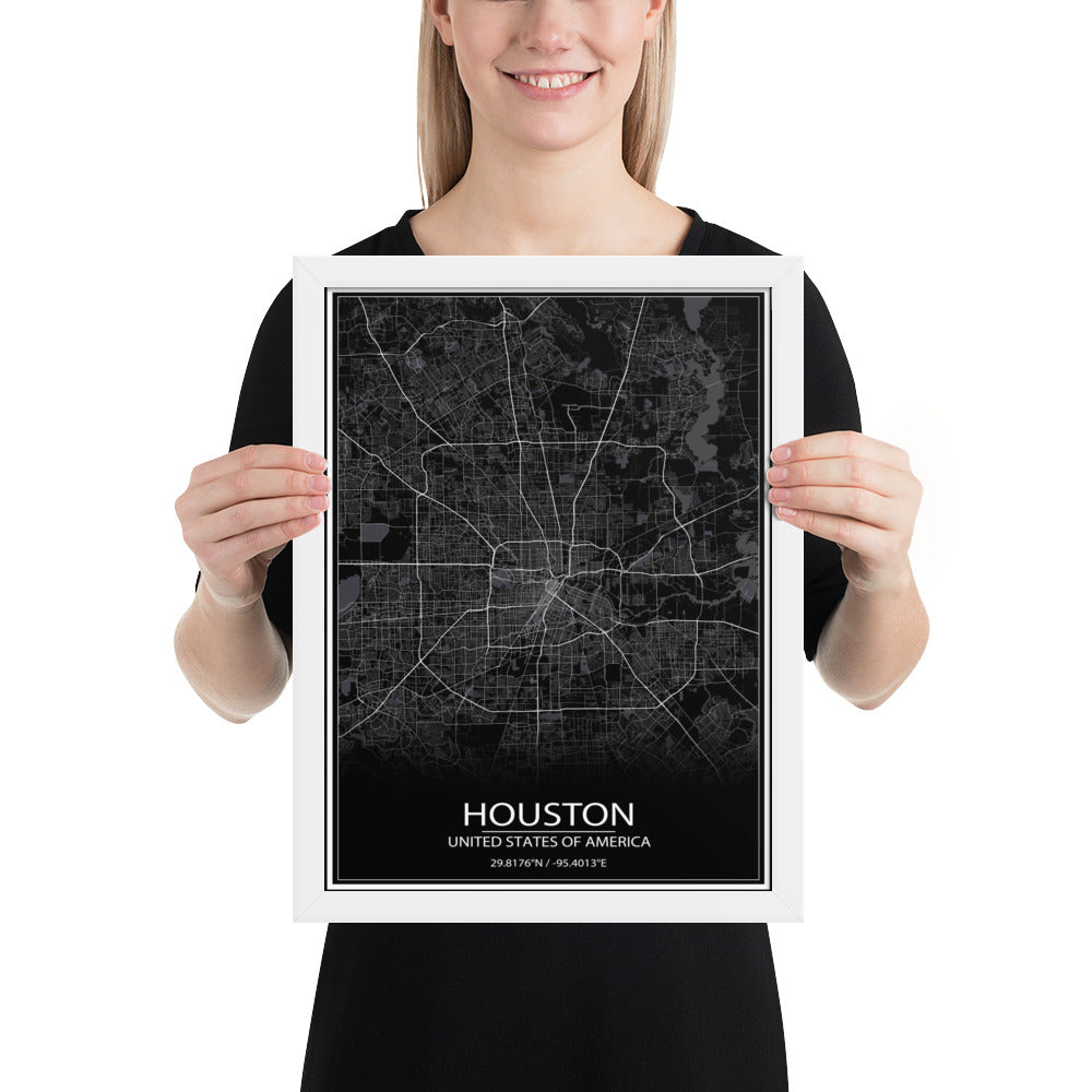 Houston Black Framed Map