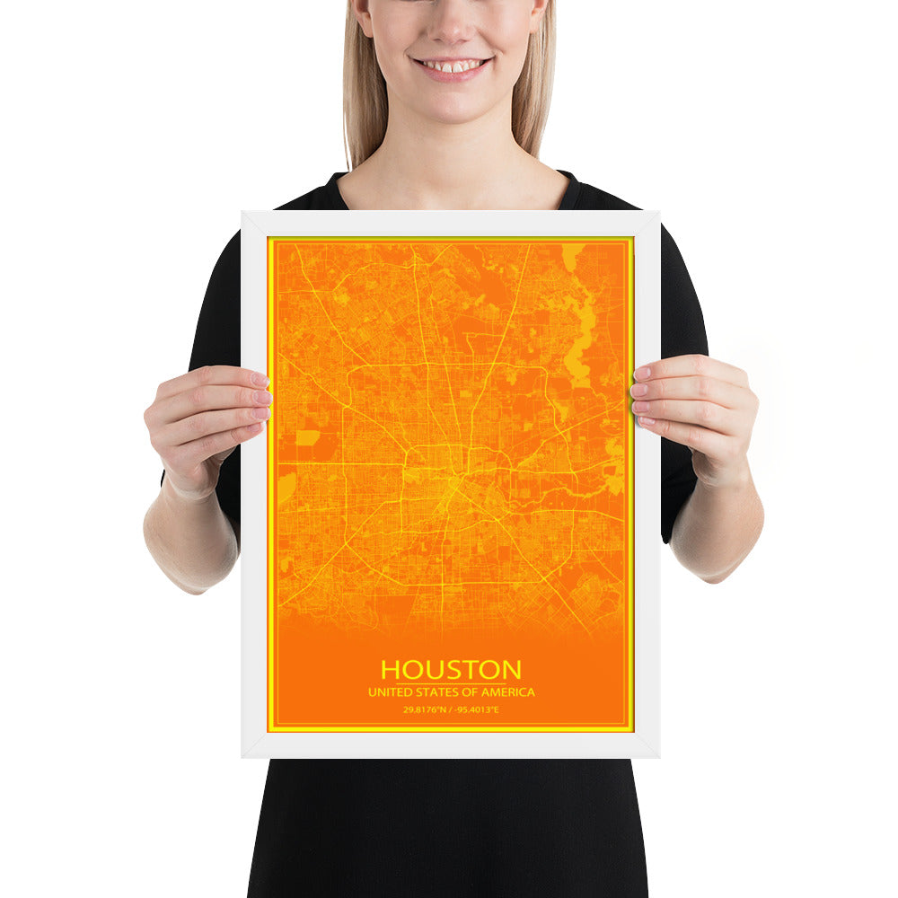 Houston Orange and Yellow Framed Map