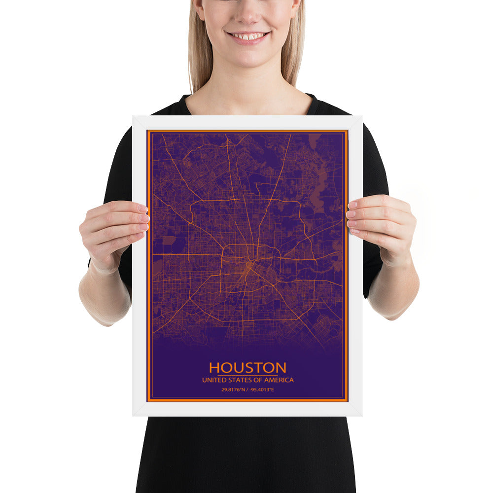 Houston Purple and Orange Framed Map