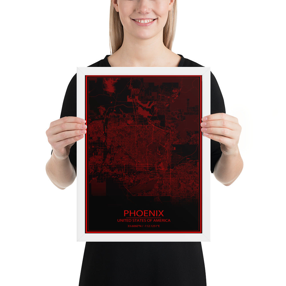 Phoenix Black and Red Framed Map