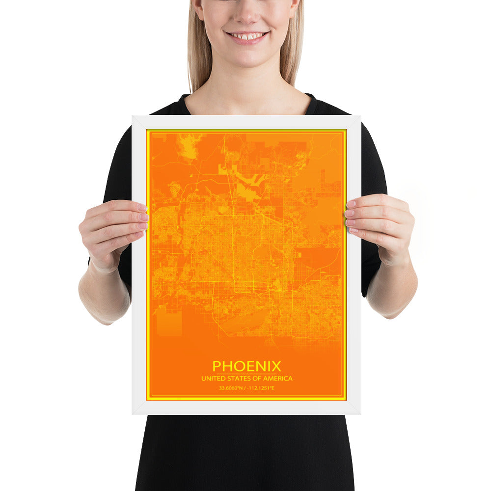 Phoenix Orange and Yellow Framed Map