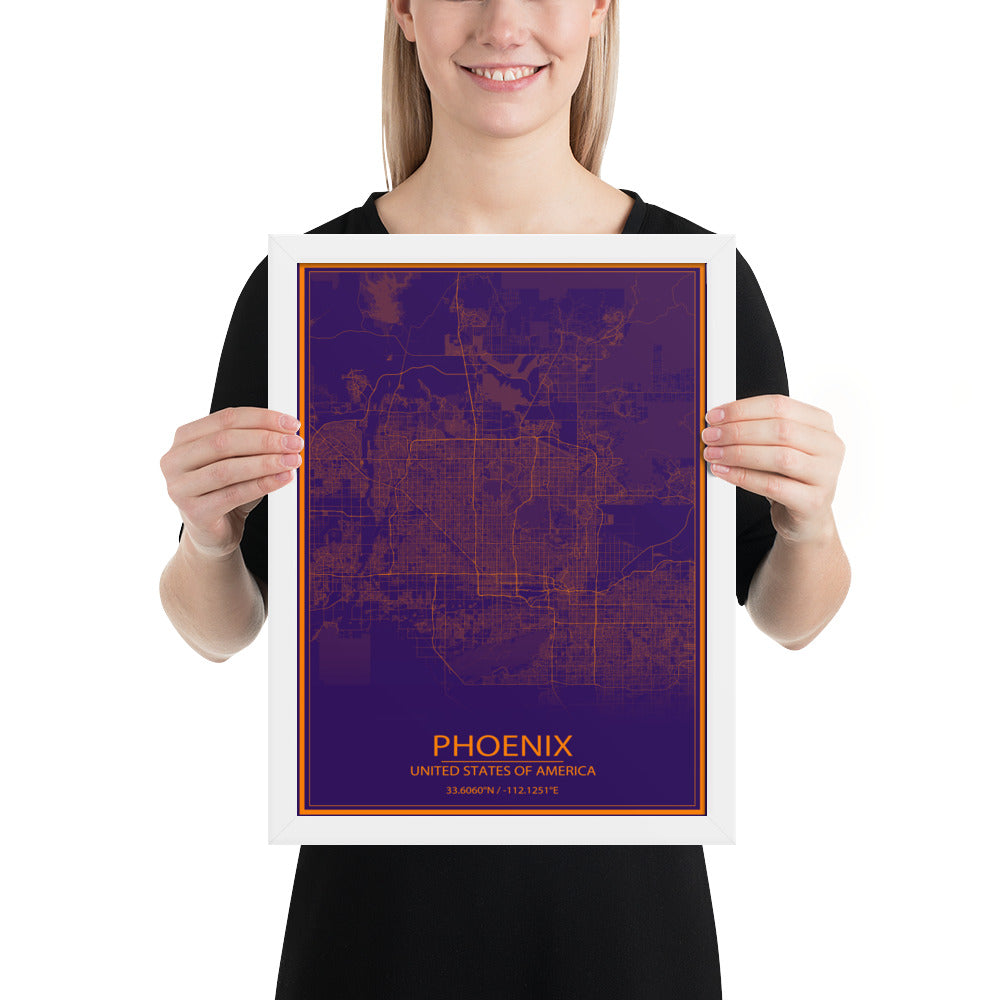 Phoenix Purple and Orange Framed Map