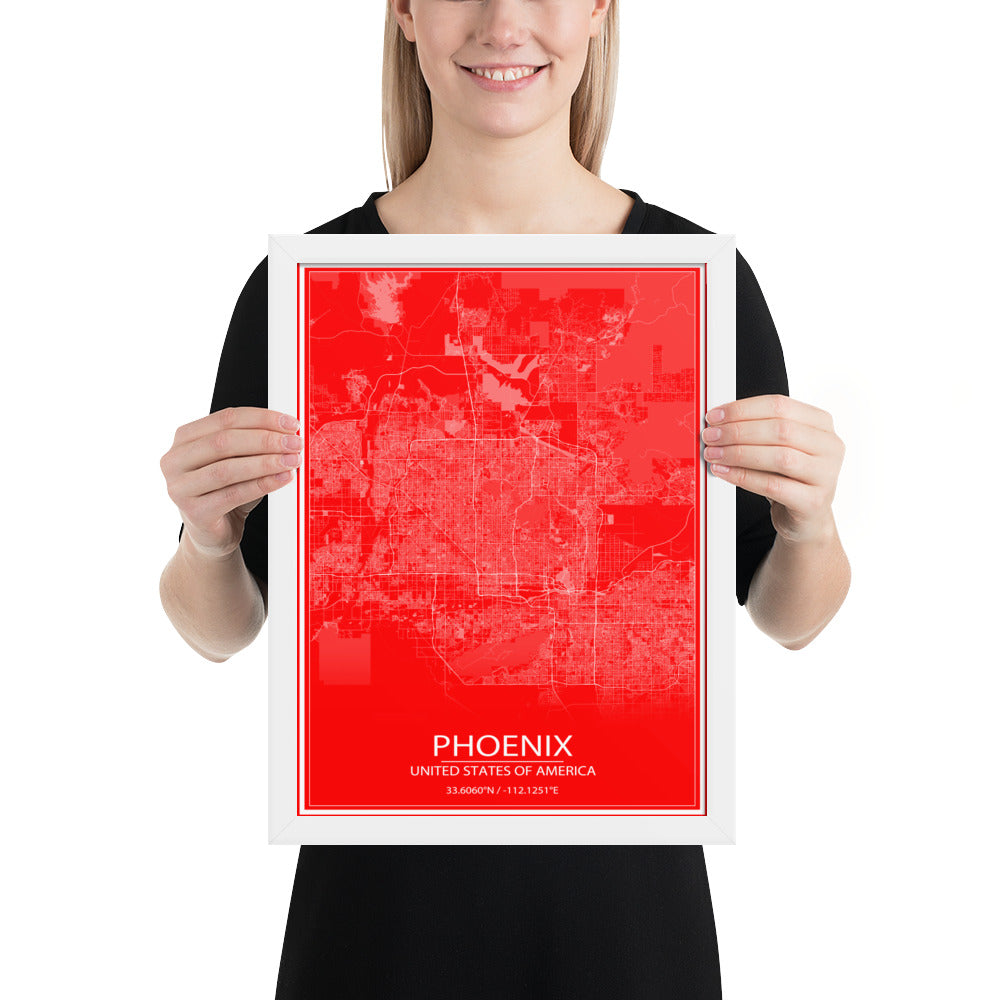 Phoenix Red and White Framed Map