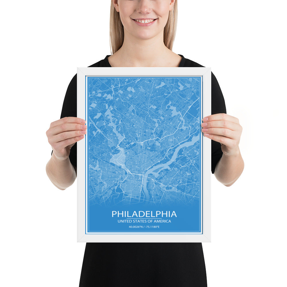 Philadelphia Blue and White Framed Map