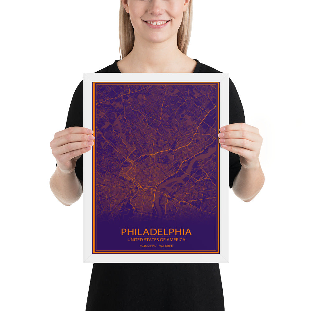 Philadelphia Purple and Orange Framed Map