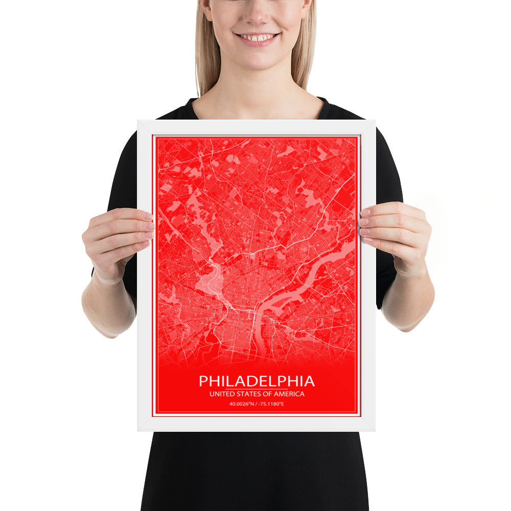 Philadelphia Red and White Framed Map