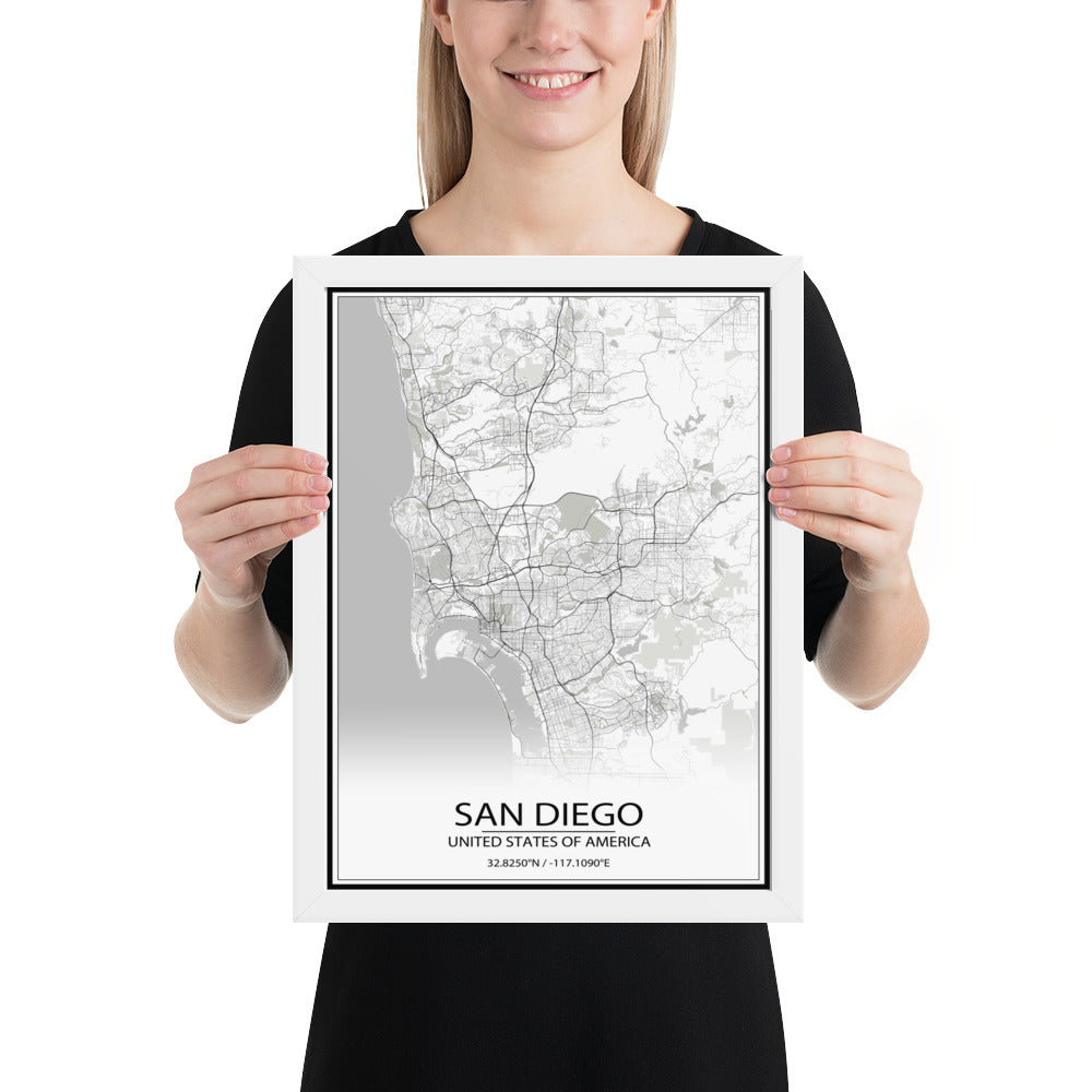 San Diego White Framed Map