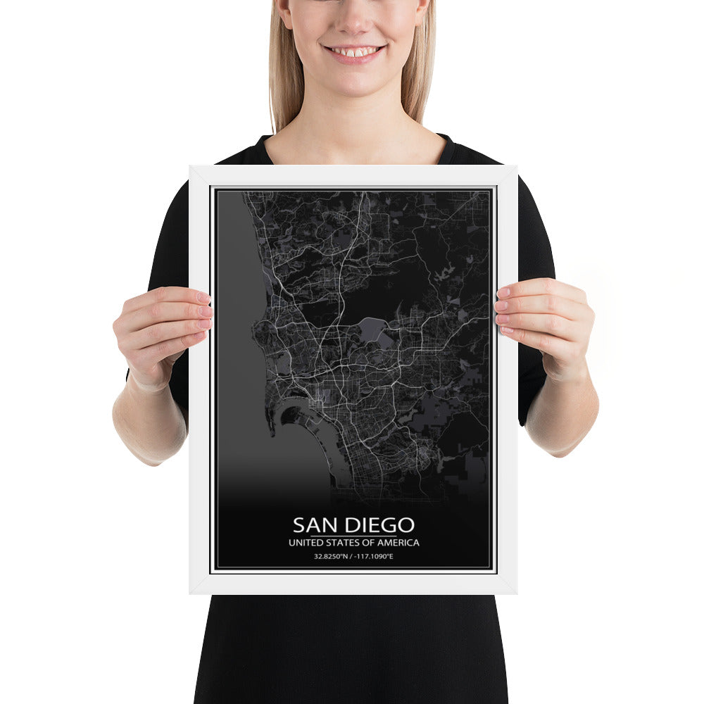 San Diego Black Framed Map