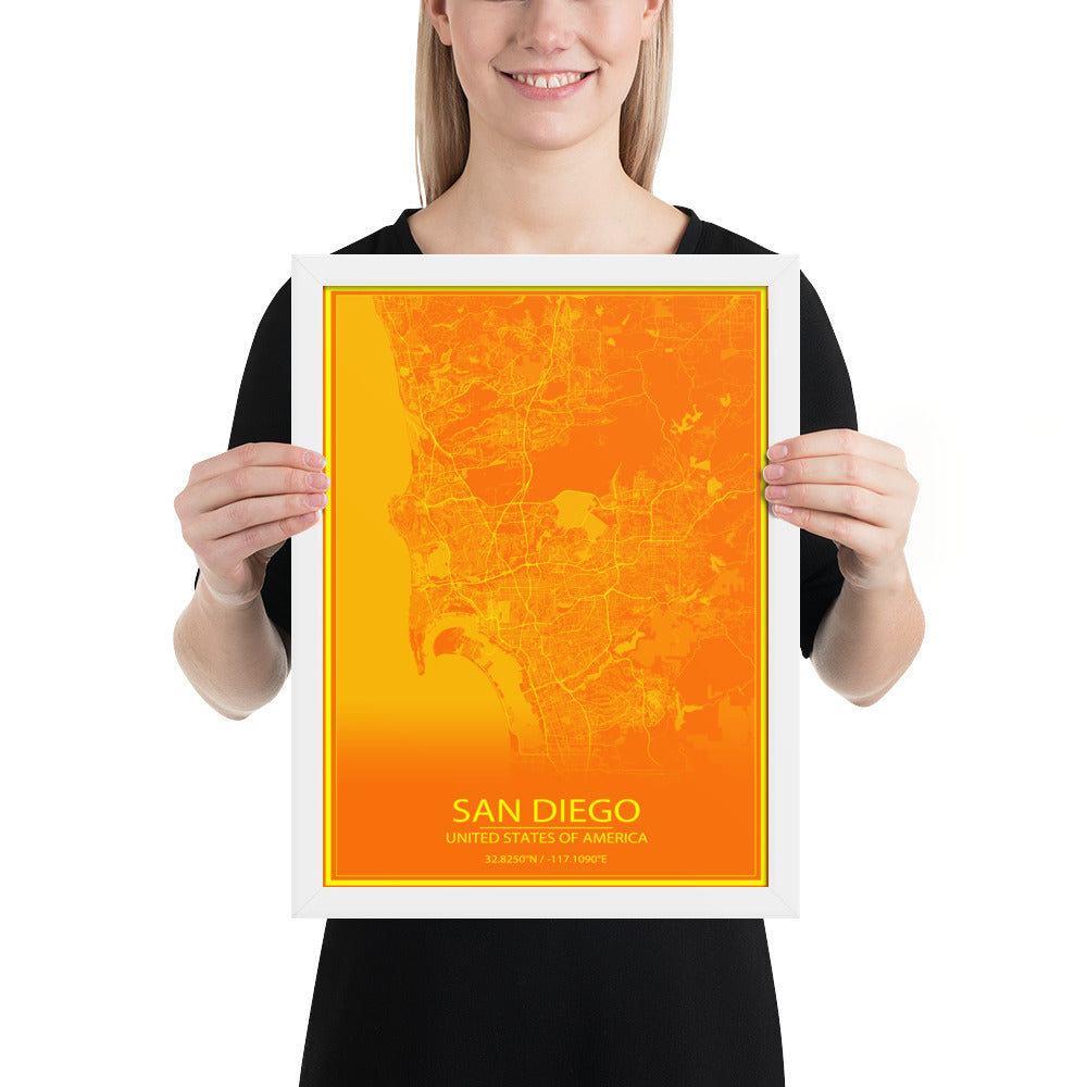 San Diego Orange and Yellow Framed Map