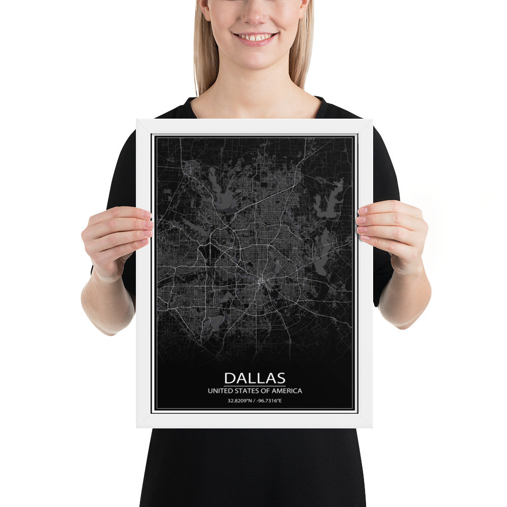 Dallas Black Framed Map