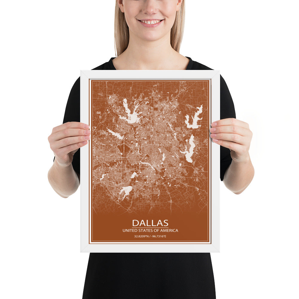 Dallas Brown and White Framed Map