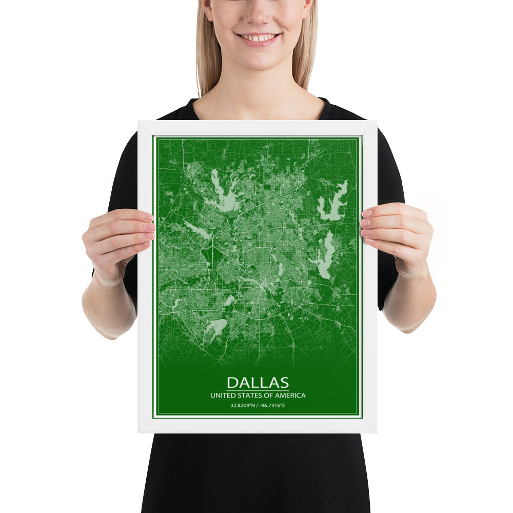 Dallas Green and White Framed Map