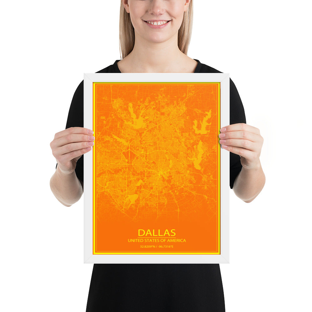 Dallas Orange and Yellow Framed Map