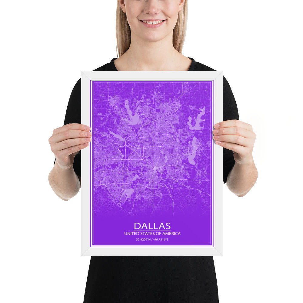 Dallas Purple and White Framed Map