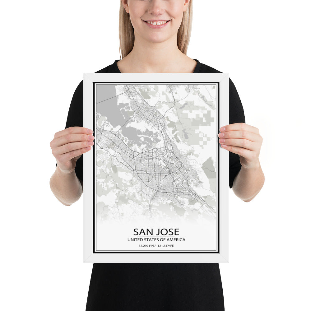 San Jose White Framed Map