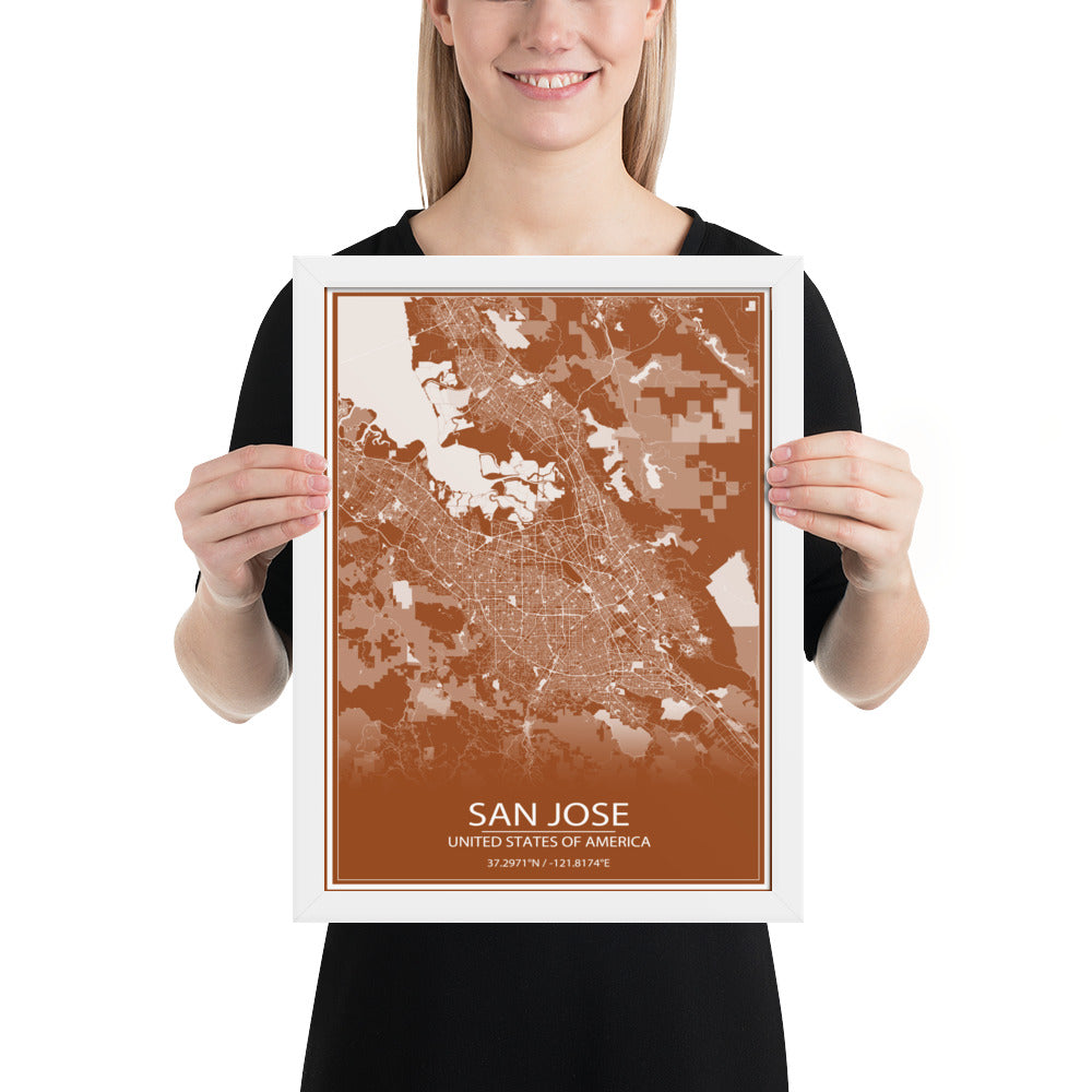 San Jose Brown and White Framed Map