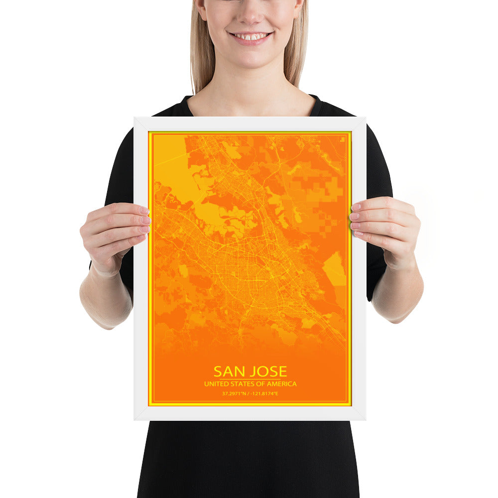 San Jose Orange and Yellow Framed Map