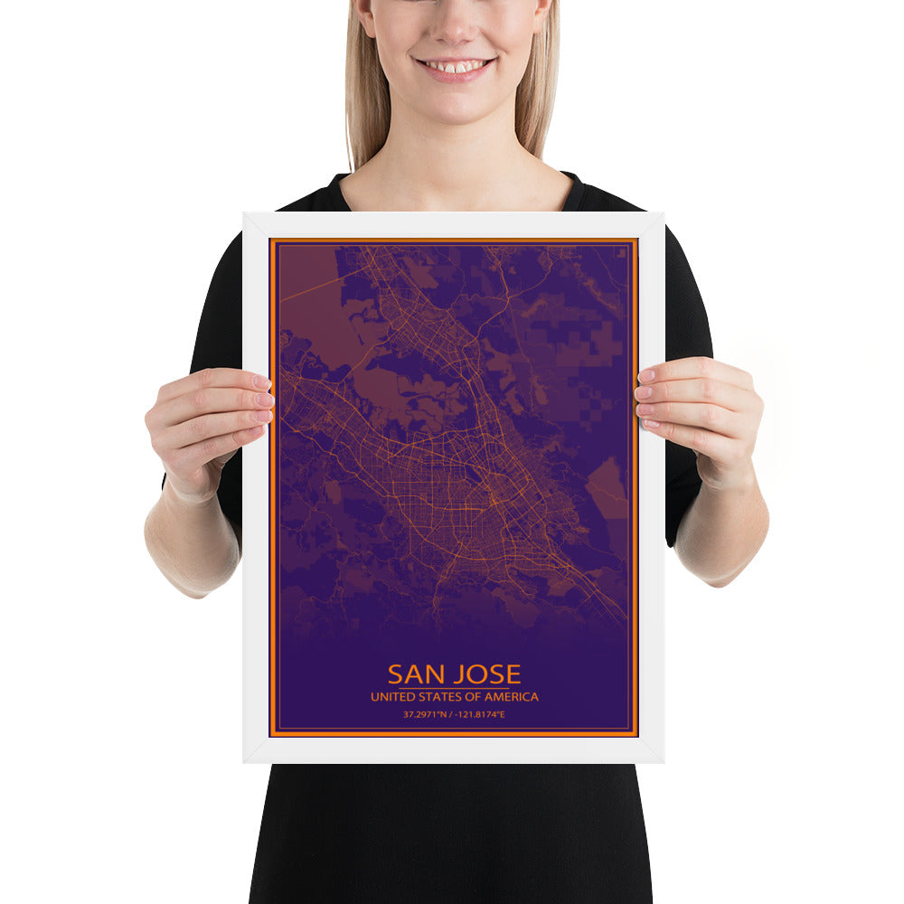 San Jose Purple and Orange Framed Map