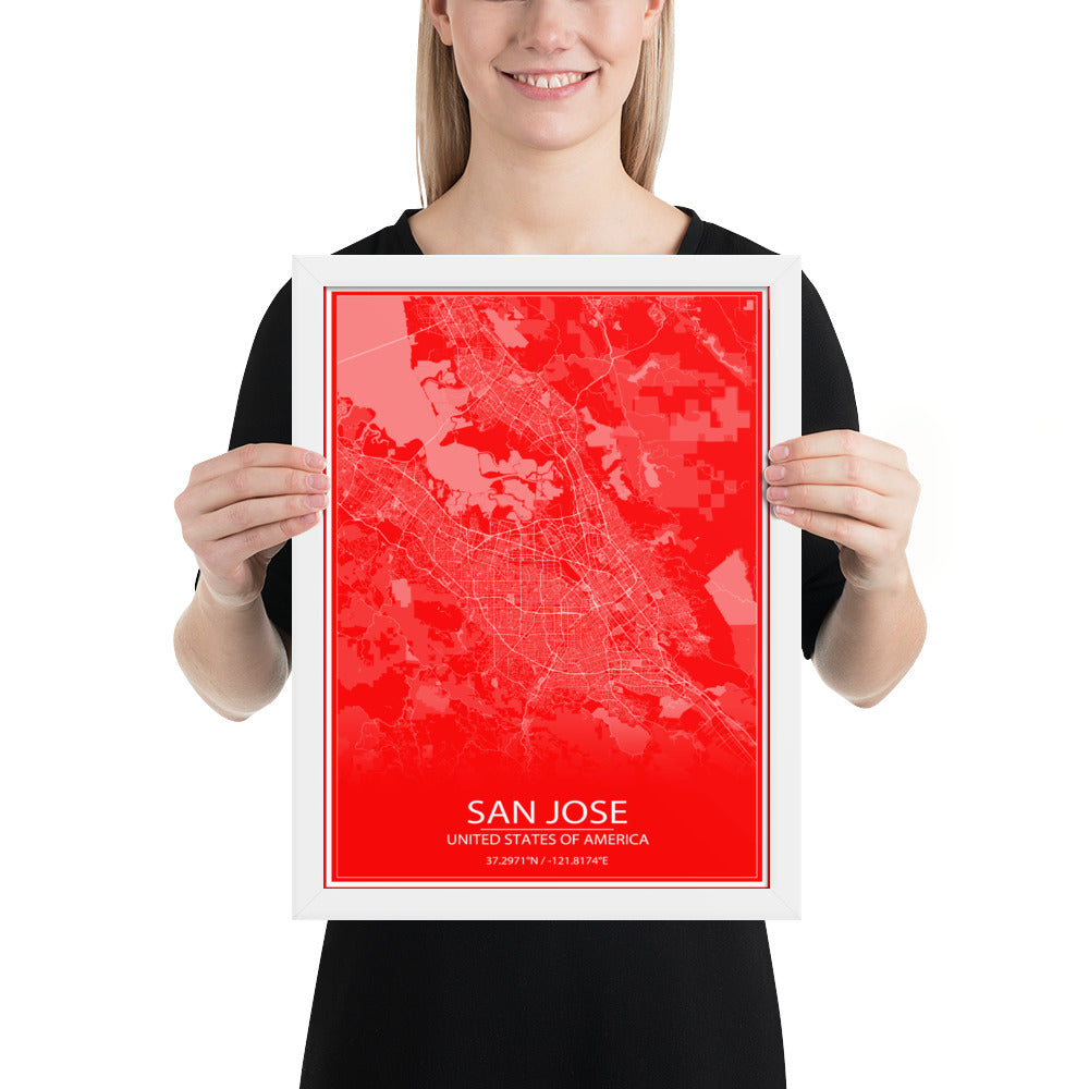 San Jose Red and White Framed Map