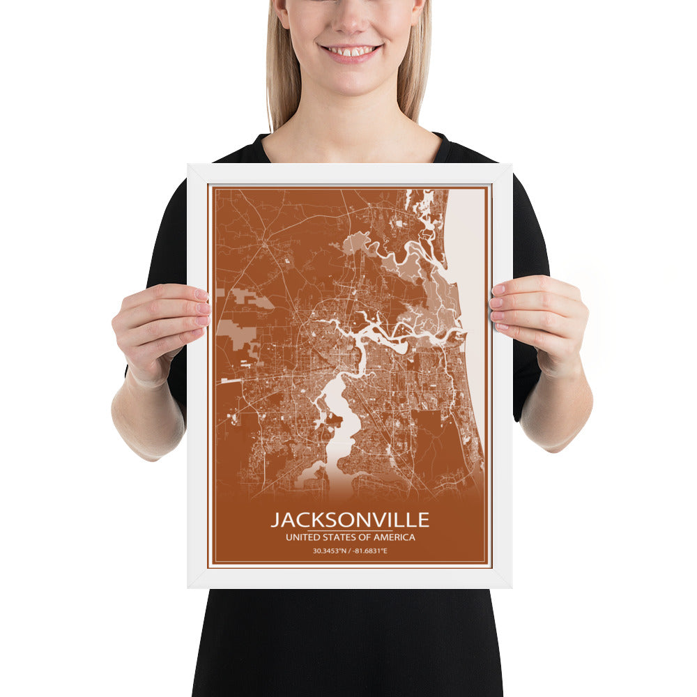 Jacksonville Brown and White Framed Map