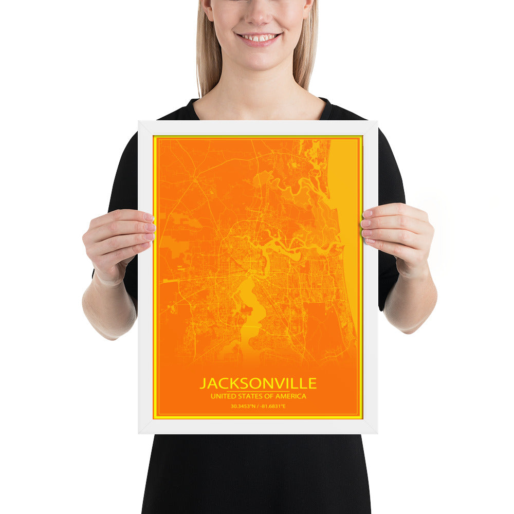 Jacksonville Orange and Yellow Framed Map