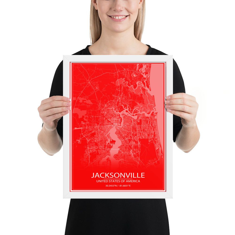 Jacksonville Red and White Framed Map