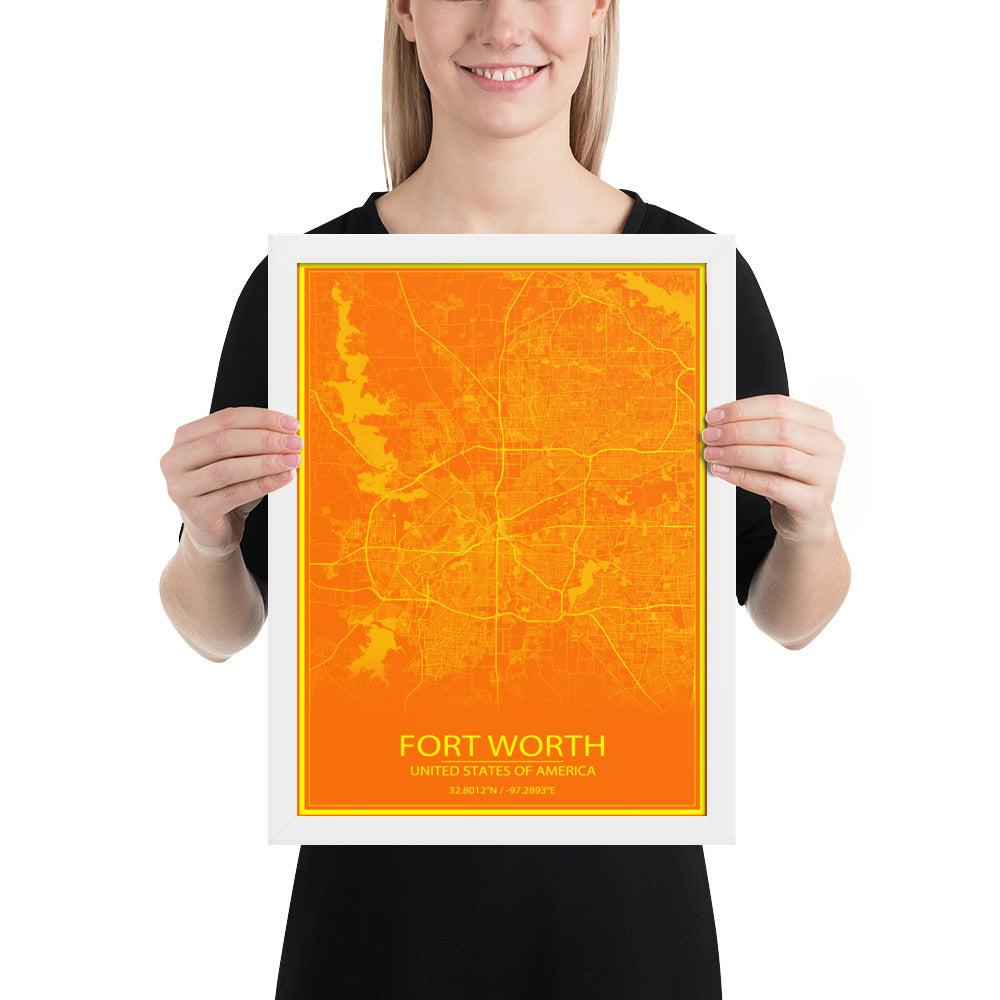 Fort Worth Orange and Yellow Framed Map