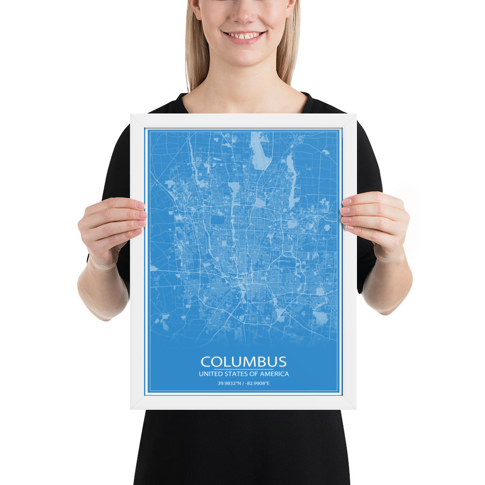 Columbus Blue and White Framed Map