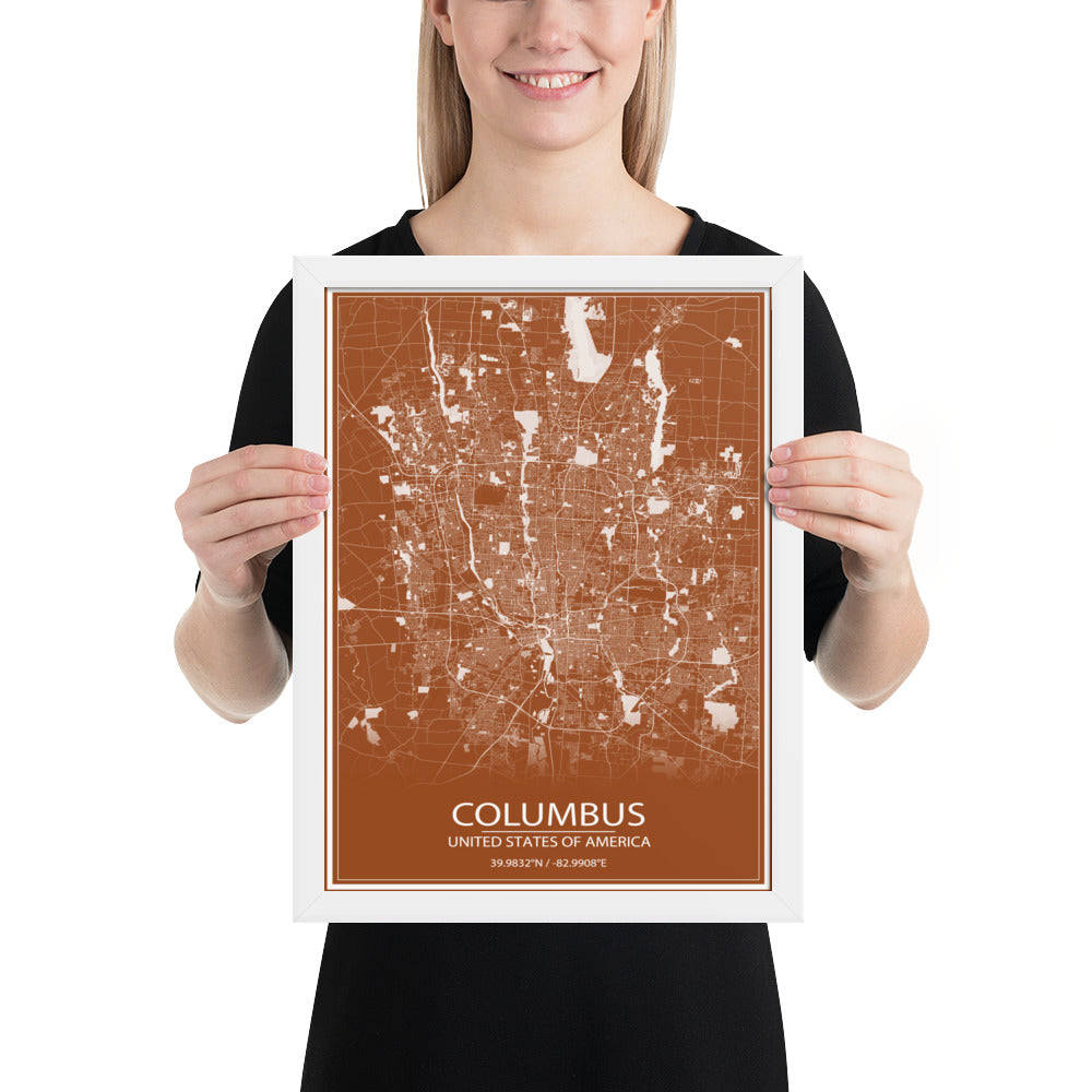 Columbus Brown and White Framed Map