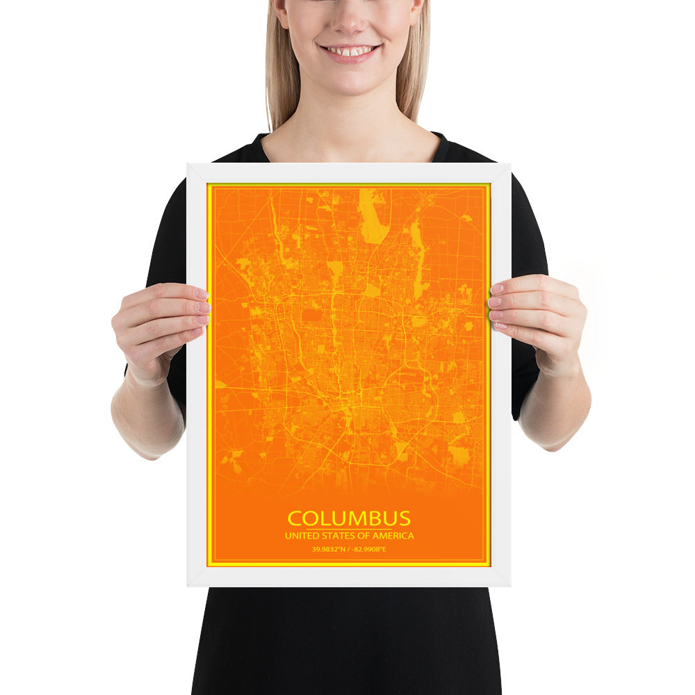 Columbus Orange and Yellow Framed Map