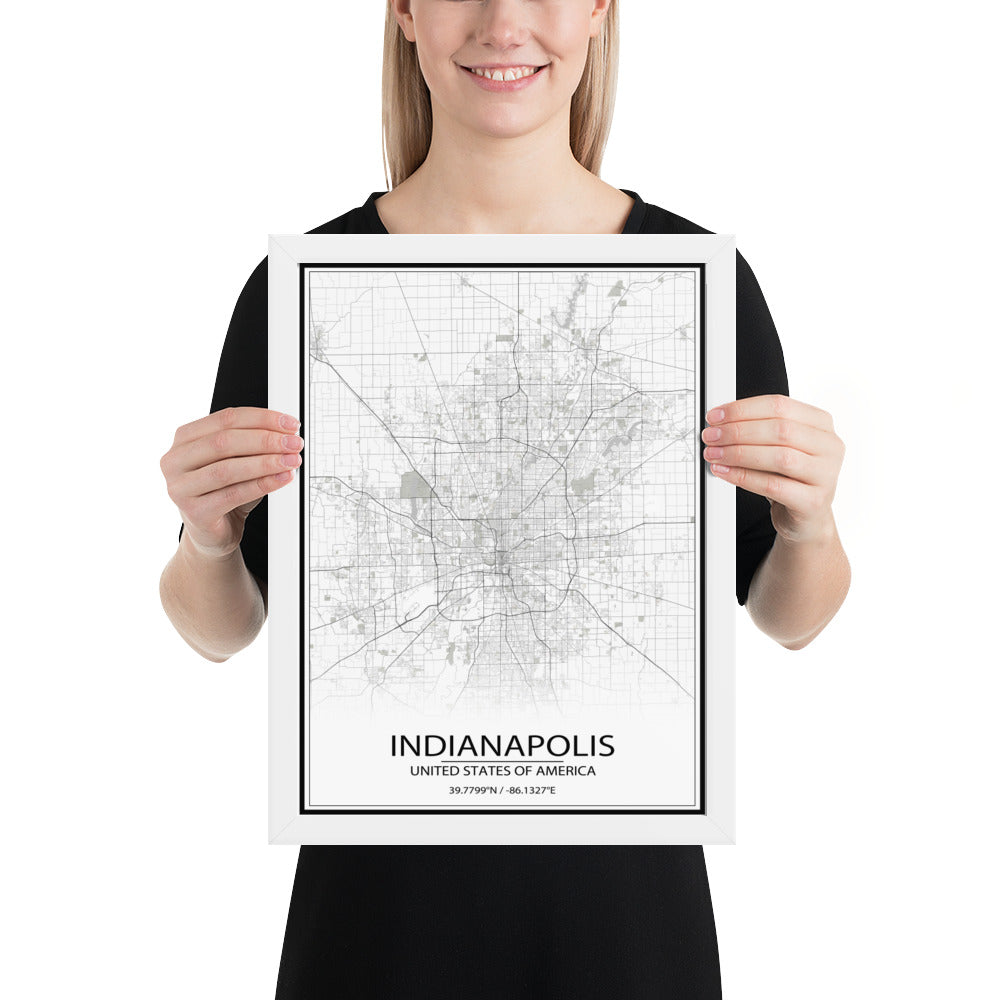 Indianapolis White Framed Map