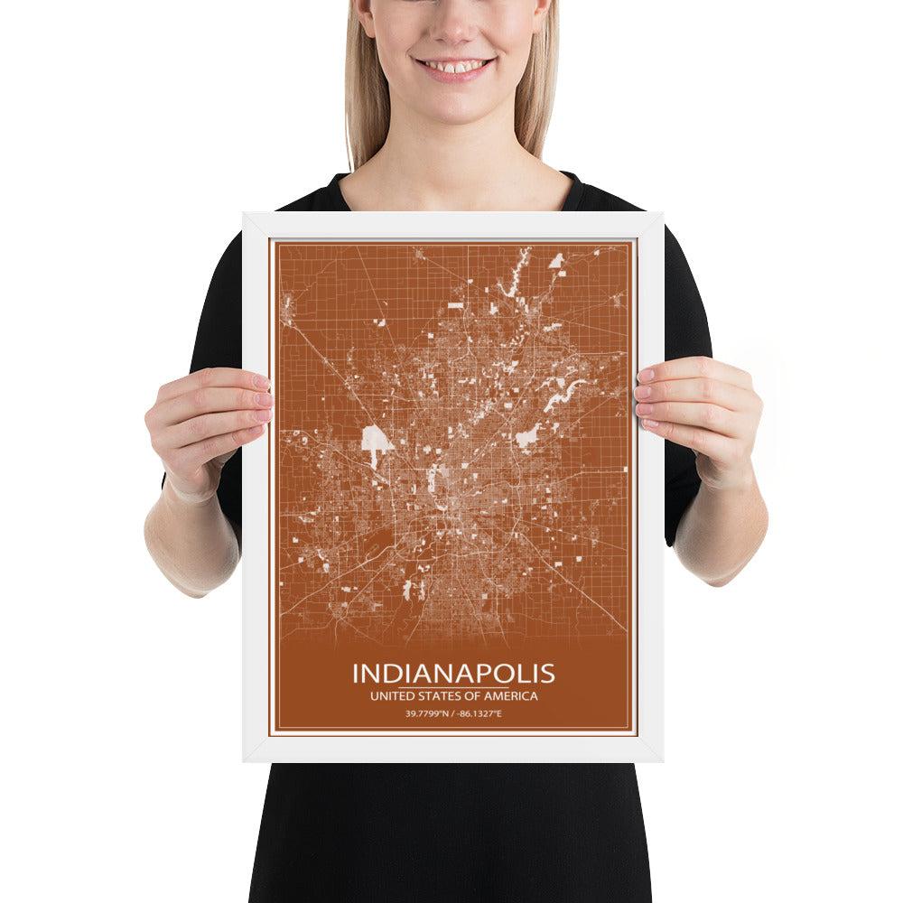 Indianapolis Brown and White Framed Map