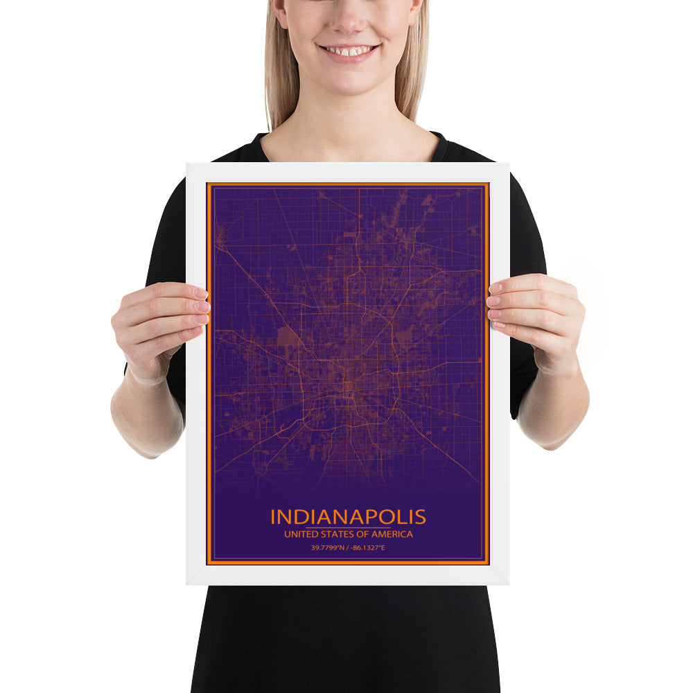 Indianapolis Purple and Orange Framed Map