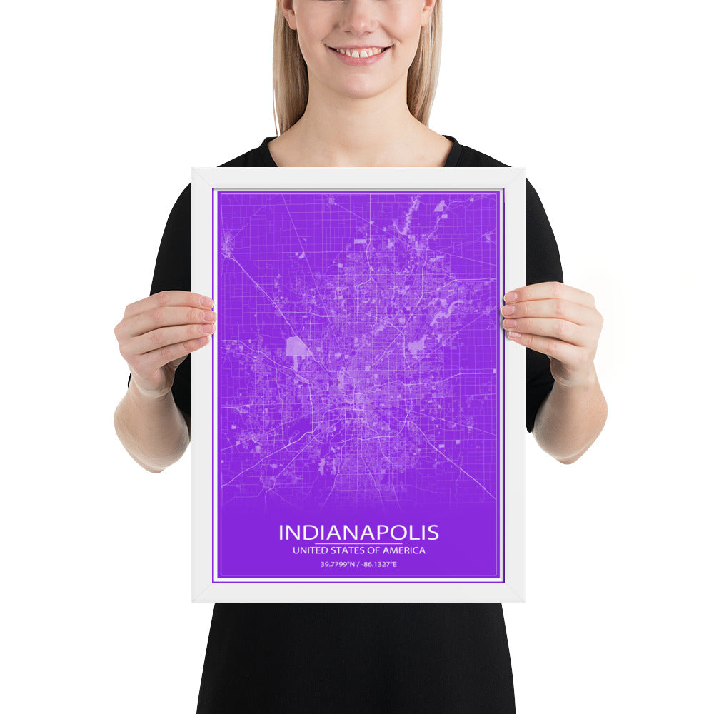 Indianapolis Purple and White Framed Map