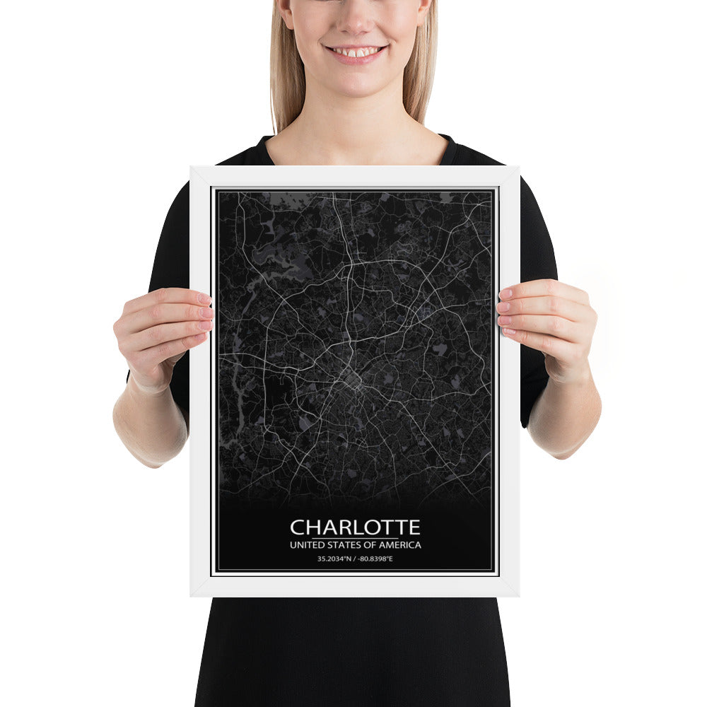 Charlotte Black Framed Map