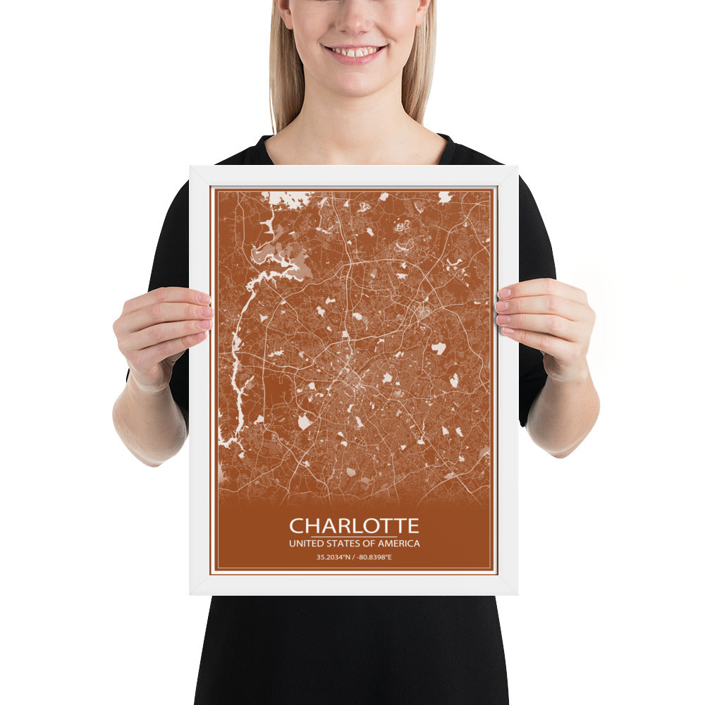 Charlotte Brown and White Framed Map