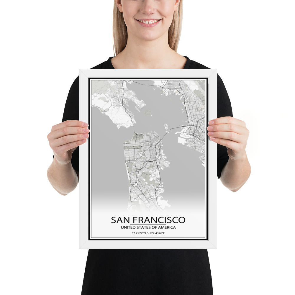 San Francisco White Framed Map