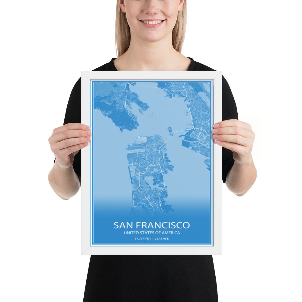 San Francisco Blue and White Framed Map