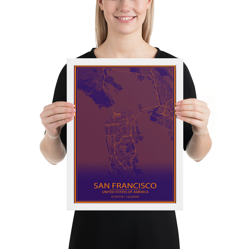 San Francisco Purple and Orange Framed Map