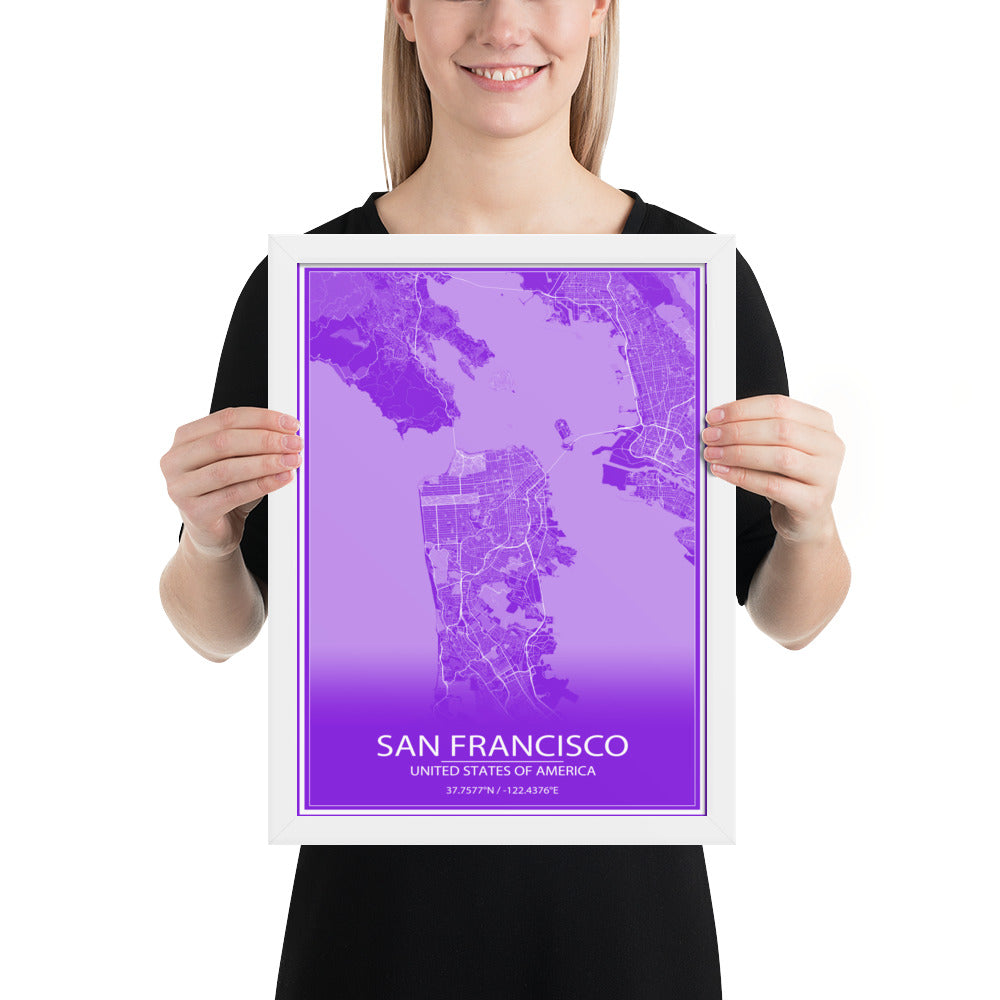 San Francisco Purple and White Framed Map