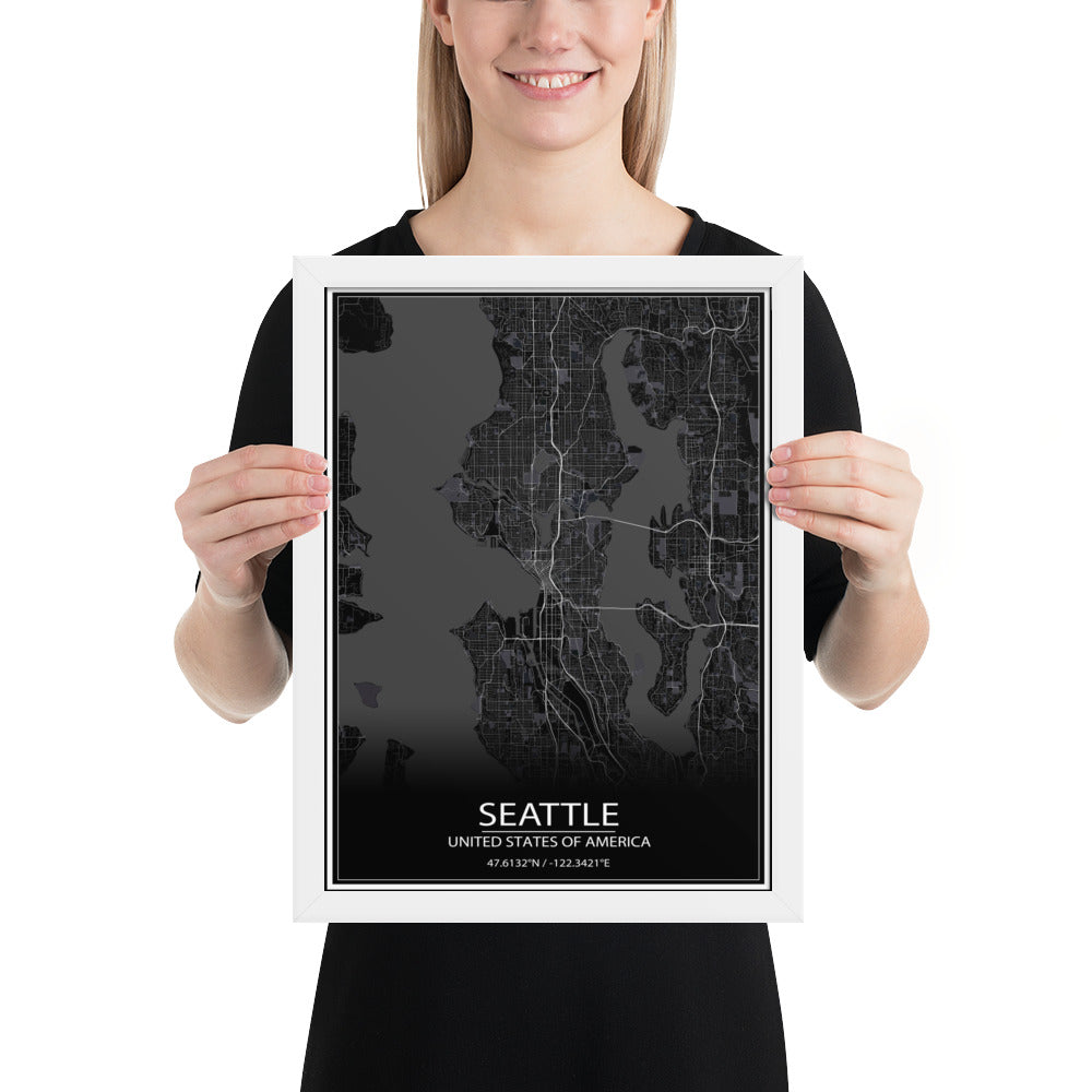 Seattle Black Framed Map