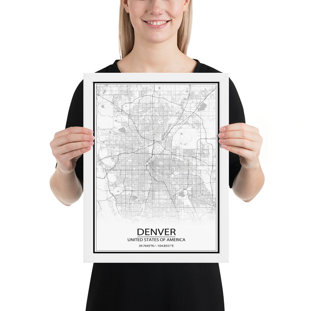 Denver White Framed Map