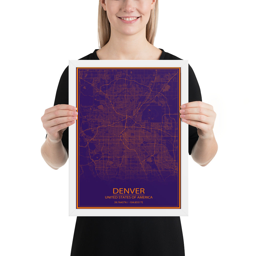 Denver Purple and Orange Framed Map