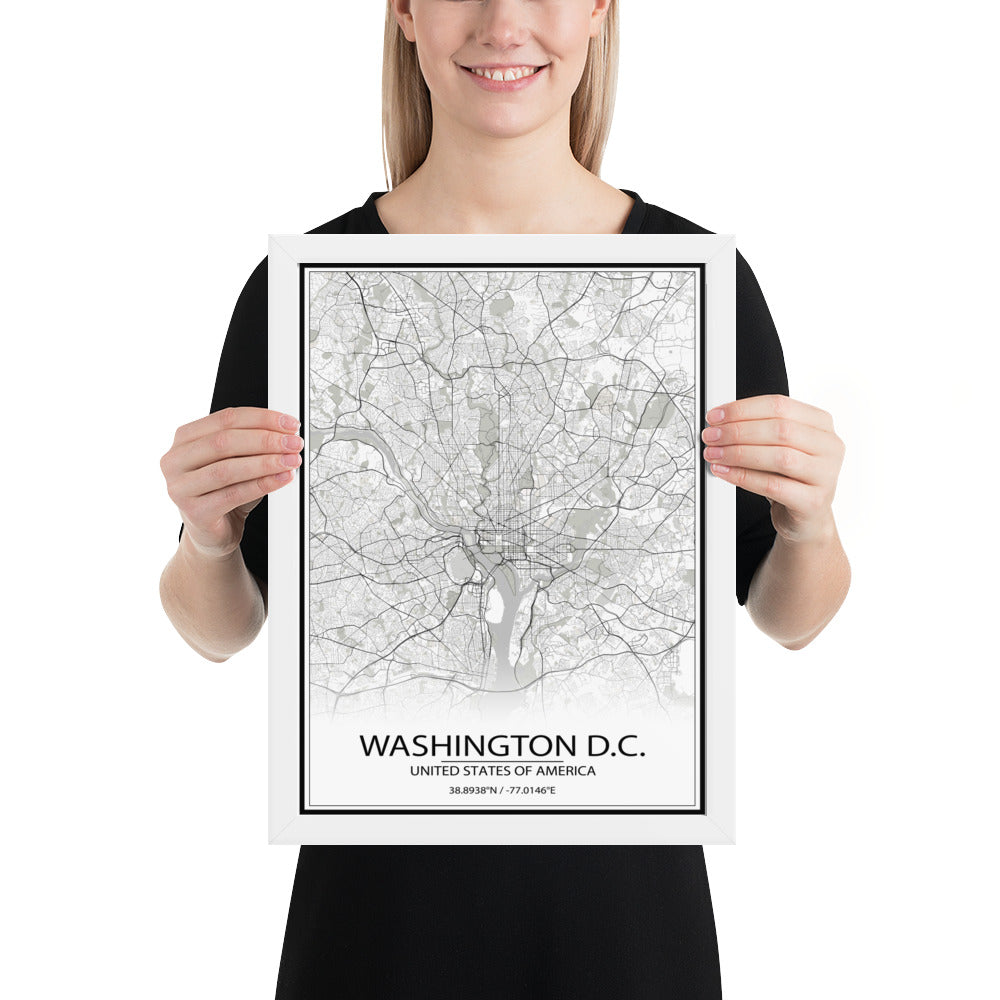 Washington, D.C. White Framed Map