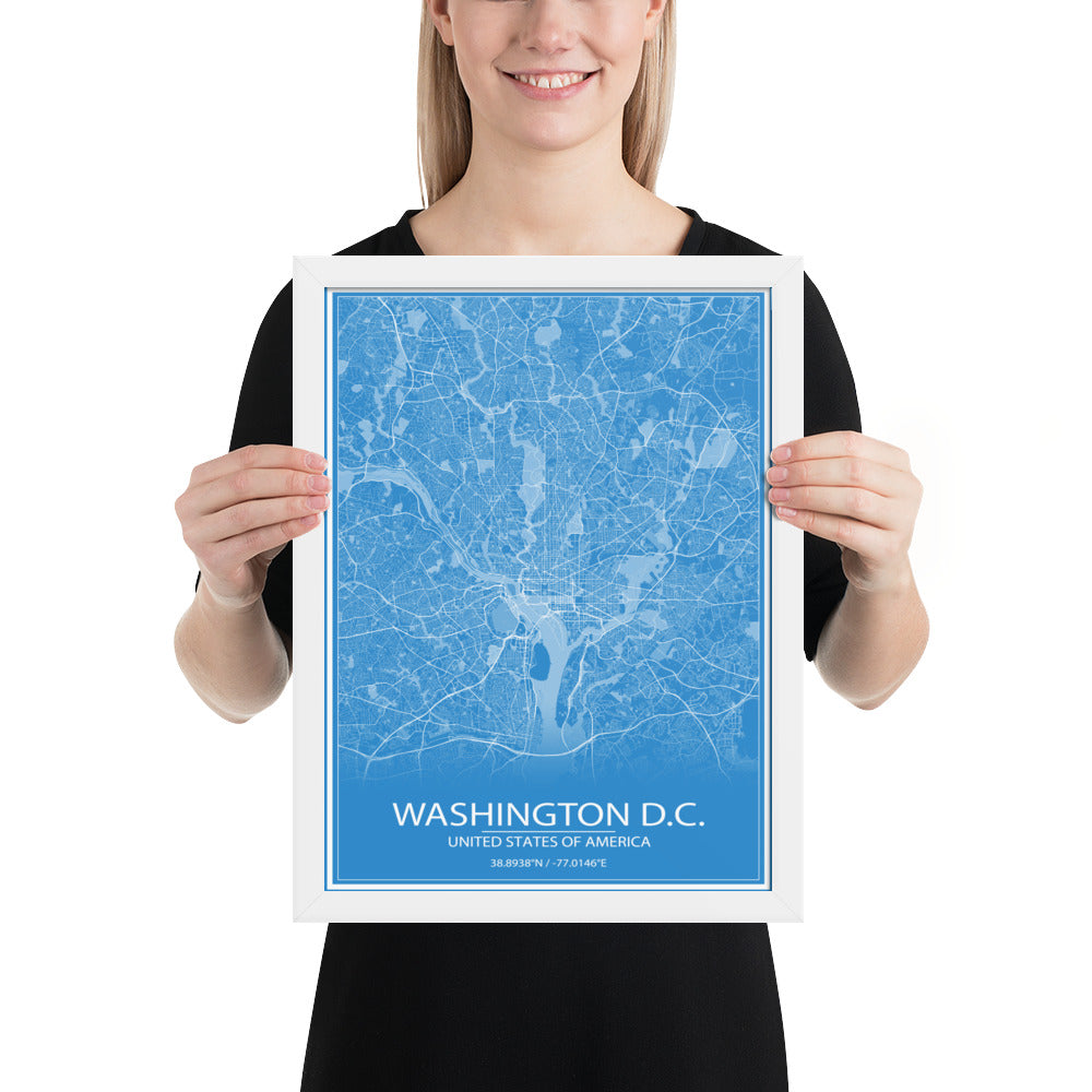 Washington, D.C. Blue and White Framed Map